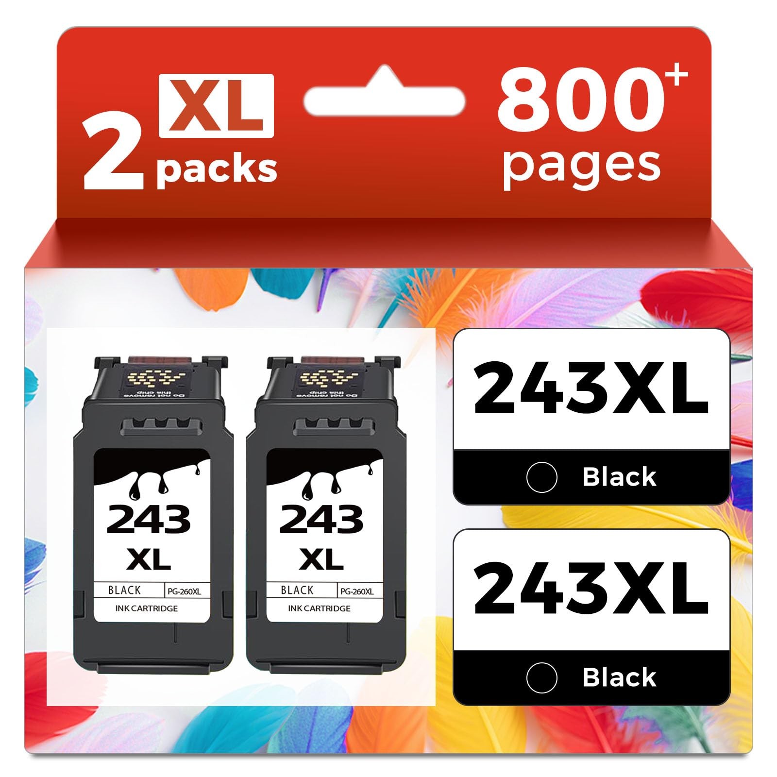 Ubinki 243XL Black Ink Cartridge 2-Pack for Canon MG2522 MG2922 TR4520 TR4522