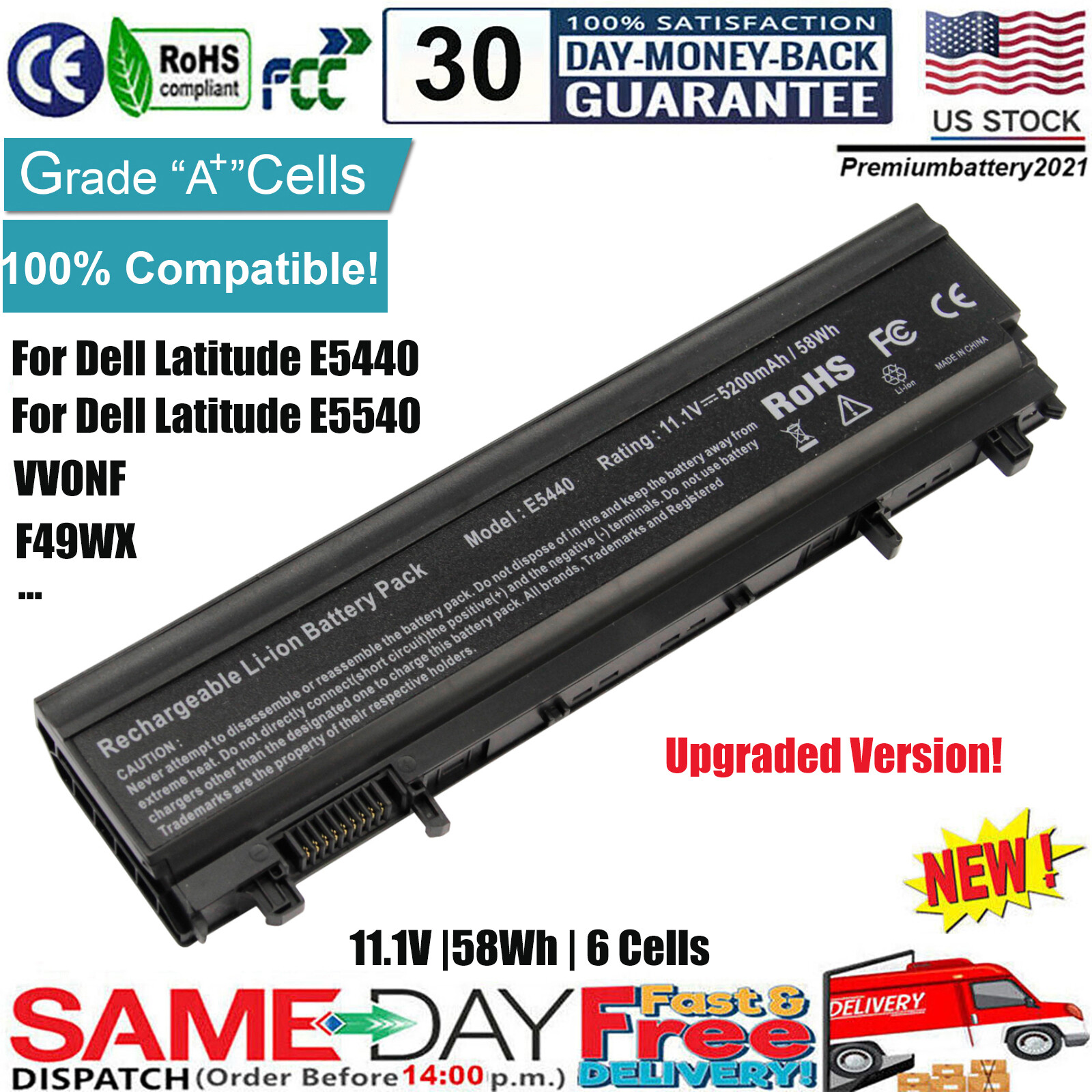 58Wh Laptop Battery for Dell Latitude E5540 E5440 9TJ2J 451-BBIE VV0NF N5YH9 NEW