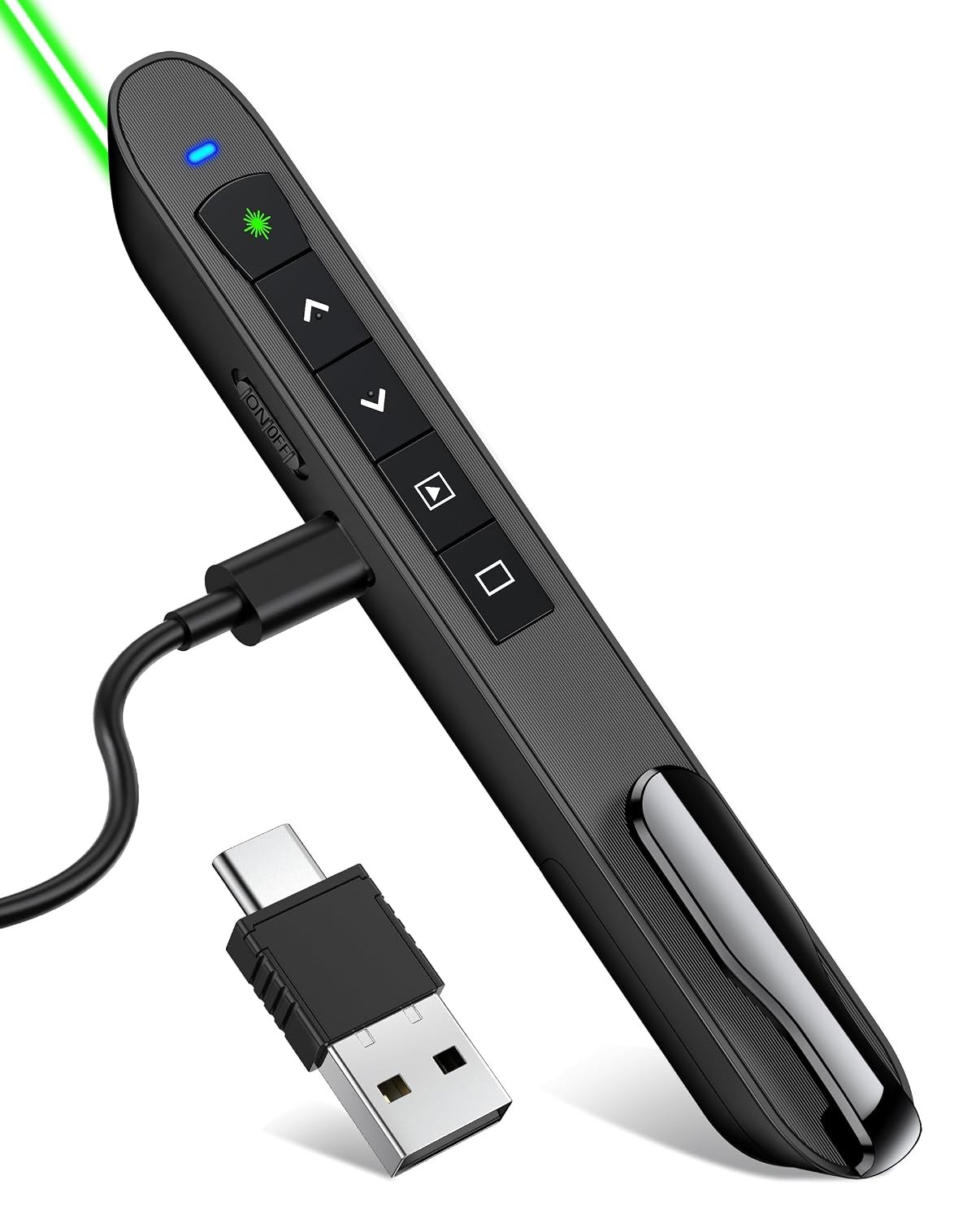 Wireless Green Light USB-C Rechargeable Presentation Clicker for Teachers