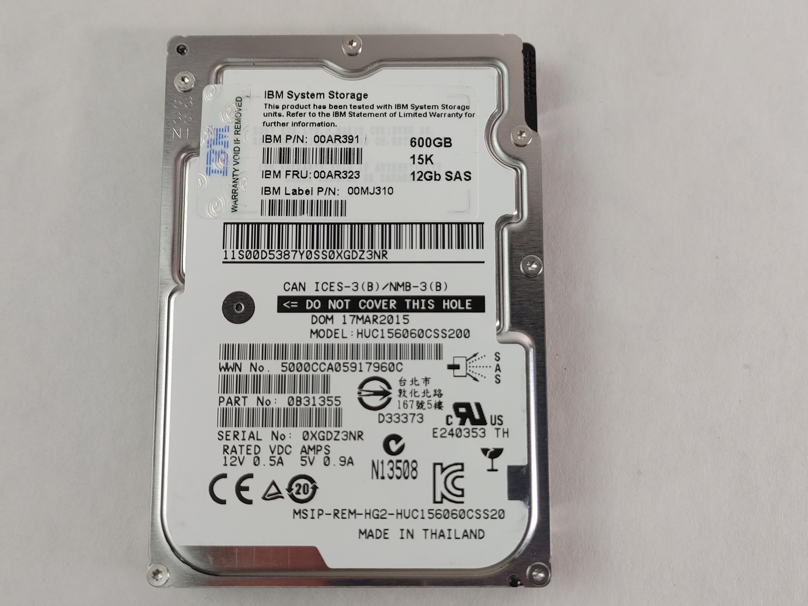 Lot of 2 Hitachi IBM HUC156060CSS200 600 GB SAS 3 2.5 in Enterprise Drive