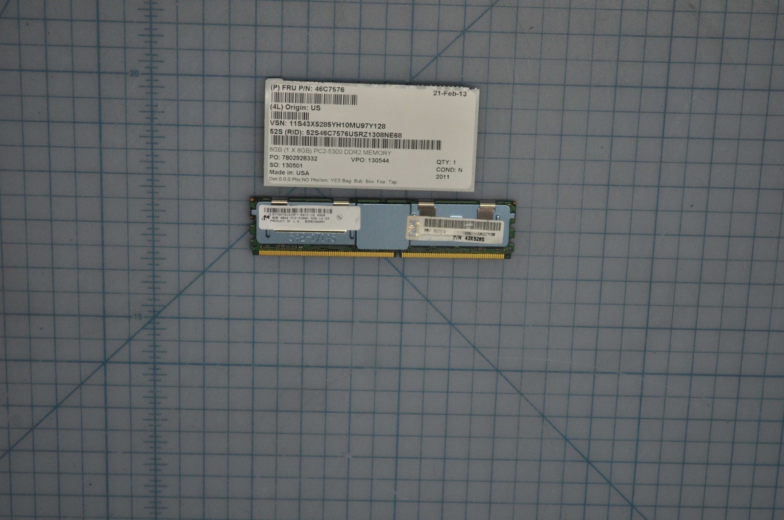 IBM 8GB (1 X 8GB) PC2-5300 DDR2 MEMORY 4RX4 240-PIN  USED 46C7576 