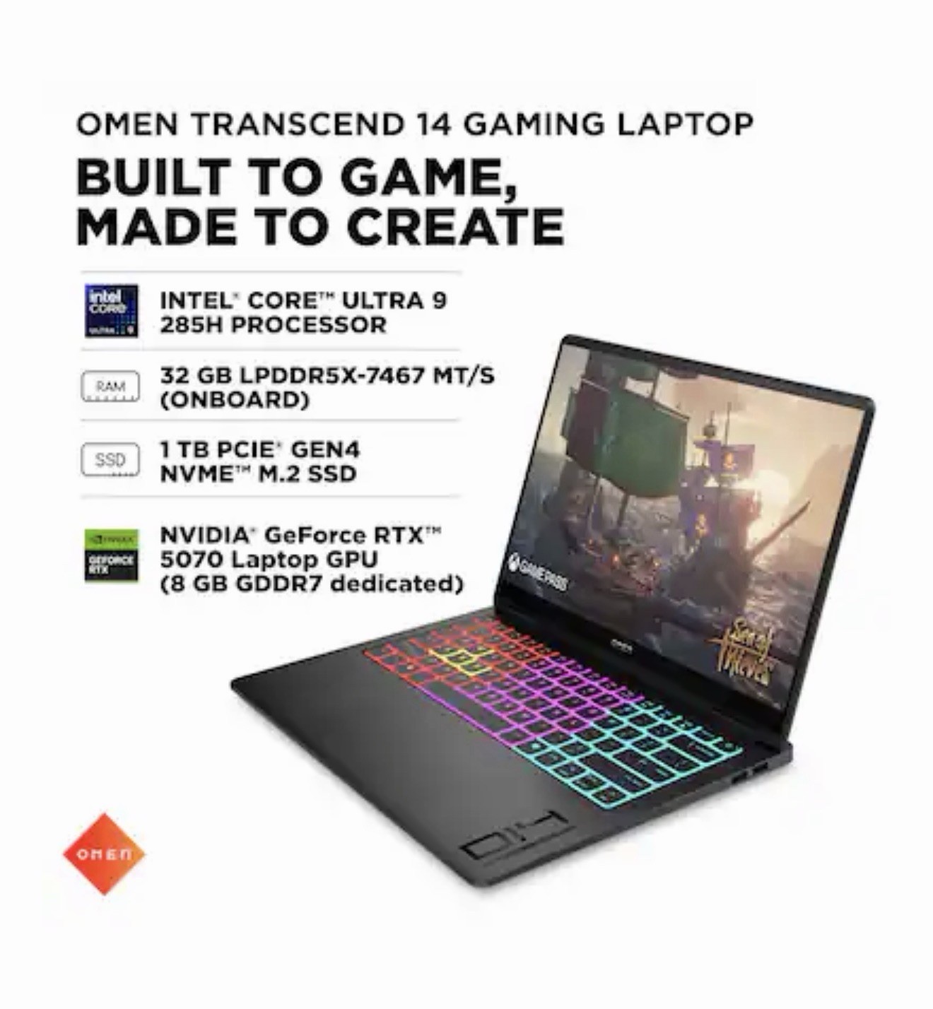 HP OMEN - Transcend 14" 120Hz 3K OLED Gaming Laptop - Intel Core Ultra 9- 32GB 