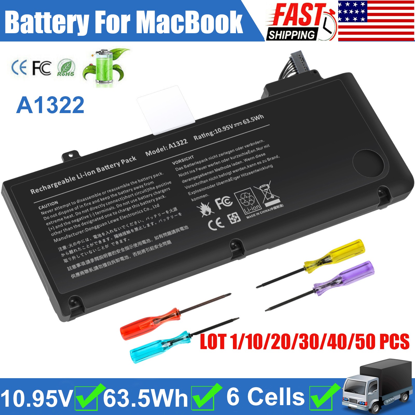 ✅LOT A1322 Battery For Macbook Pro 13" A1278 Mid 2009/2010/2011/2012-TOP Quality
