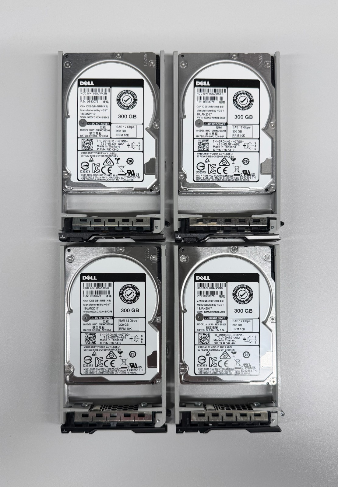 LOT OF 4x RDKH0 DELL HGST 300GB 12G SAS 10K 2.5" HDD HARD DRIVE HUC101830CSS204