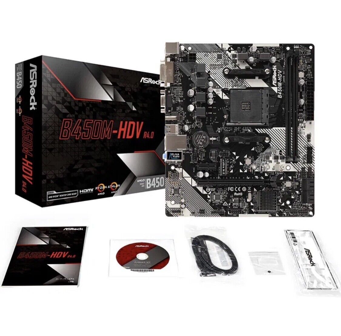 ASRock B450 B450M R4.0 AM4 AMD Promontory SATA 6GB/s USB 3.1 HDMI Micro ATX...