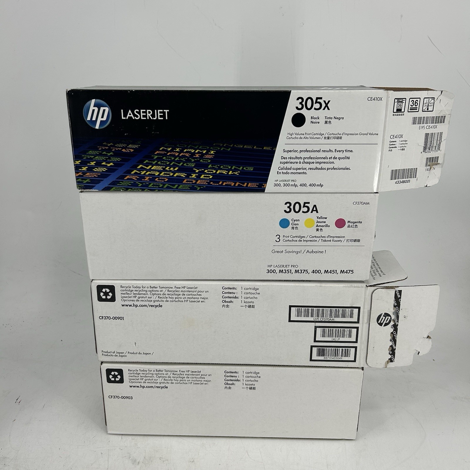 HP 305X Black High Yield, 305A Cyan/Magenta/Yellow Standard Yield Toner Set