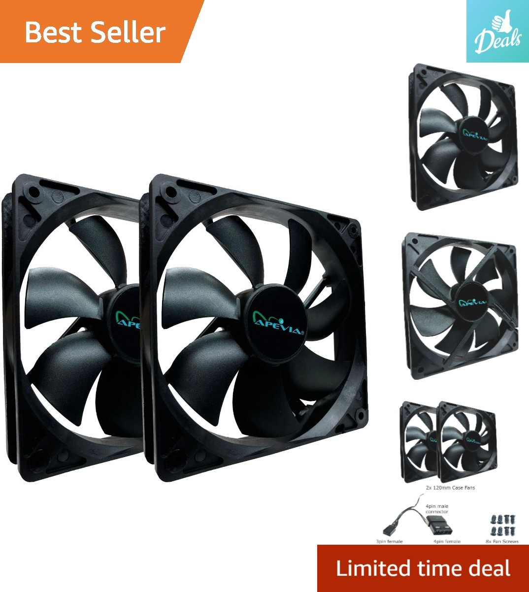 120mm 4pin & 3pin Silent Black Case Fan 2-Pack – Whisper Quiet & Efficient