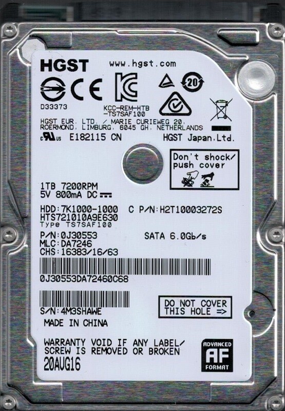 HGST HTS721010A9E630 P/N: 0J30553 MLC: DA7246 China 1TB