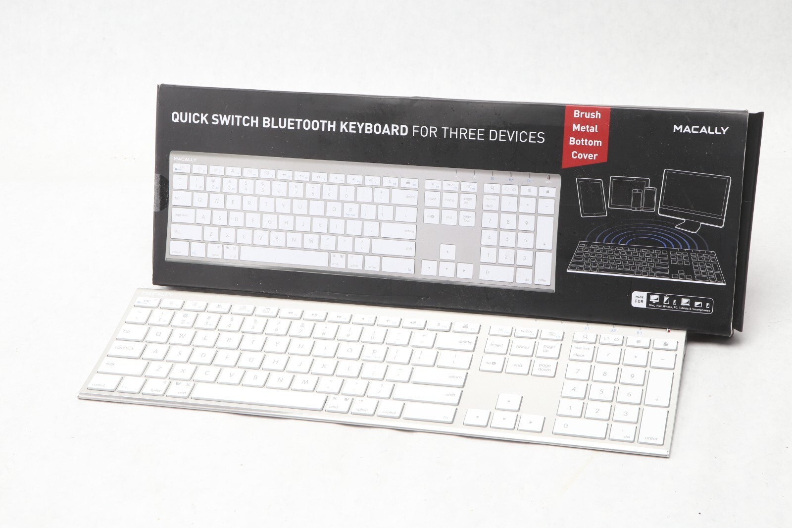 New MACALLY BACKLIT ACEBTKEYA Quick Switch Bluetooth Keyboard  3 Devices