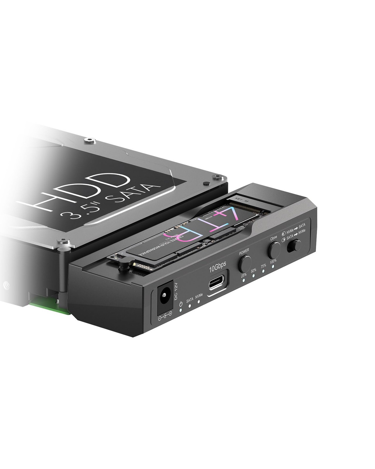 M.2 NVMe/SATA 2.5/3.5 Inch Hard Drive Cloner Docking Station 10Gbps ToolFree