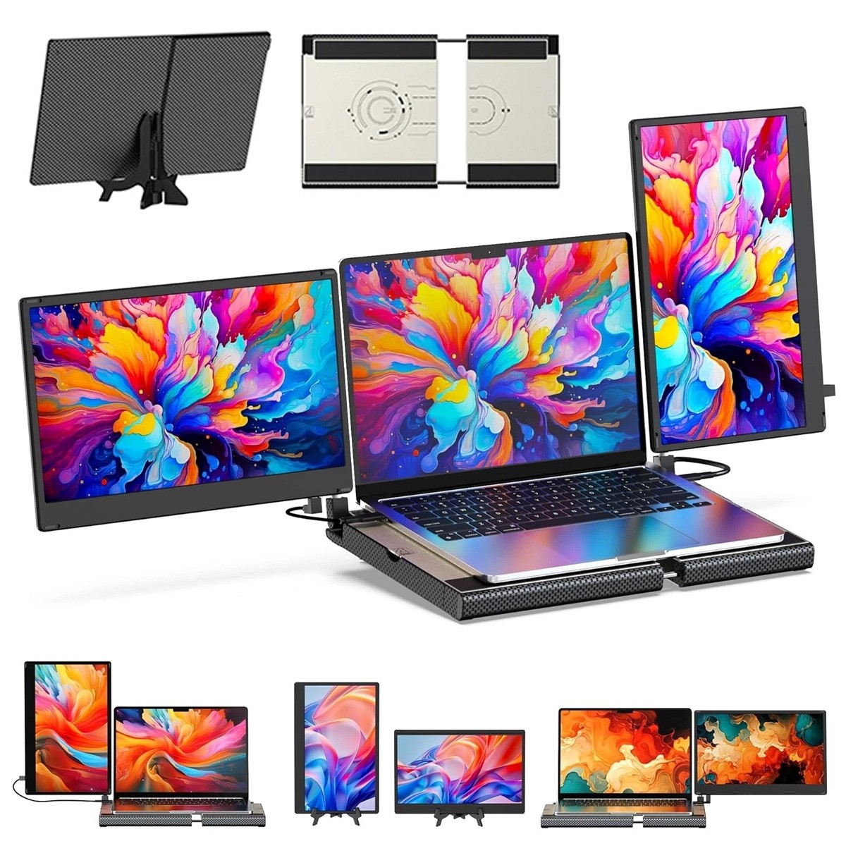 Laptop Screen Extender 14'' Triple Portable Monitor 360° Rotation F3 Laptop Moni