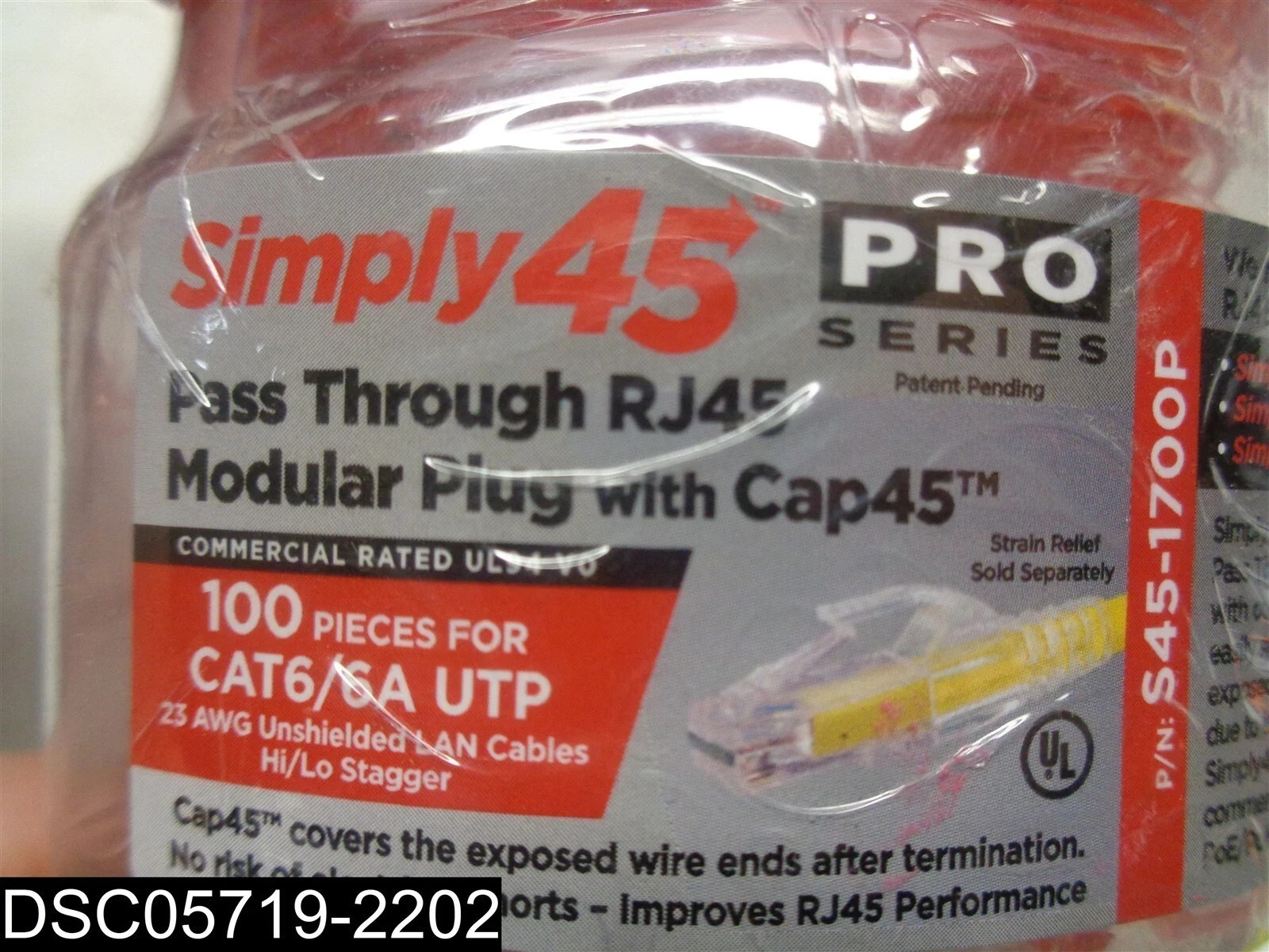 Simply45 ProSeries Cat6/6a S45-1700P PassThrough RJ45 Modular Plugs/Cap45-100PK