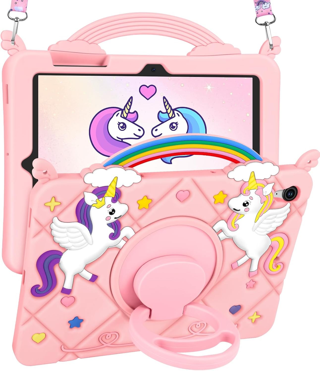 Cute Cartoon Unicorn Case for Galaxy Tab S10 FE/Tab S9 FE - Rotating Stand Inclu