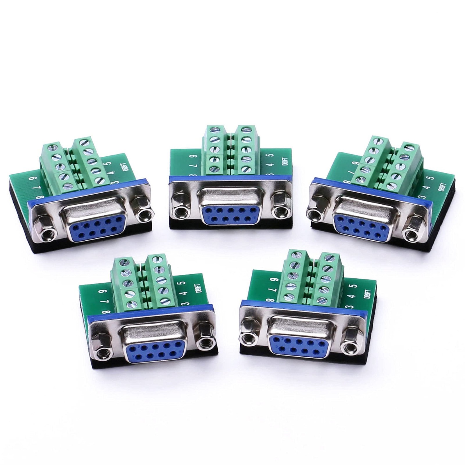 DB9 RS232 Serial Breakout Board Female To Terminal Block 10P Adapter 5 Pack