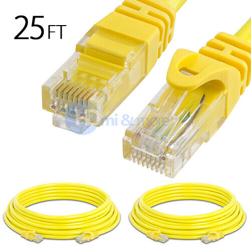 2x 25FT CAT6 Cable Ethernet Lan Network CAT 6 RJ45 Patch Cord Internet Yellow