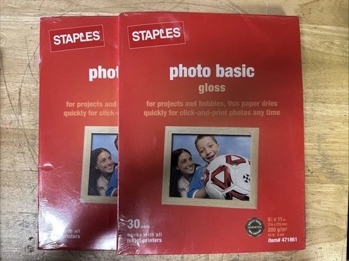 2 Packs Of Staples Photo Paper Basic Gloss 60 Sheets Total  11” x 8.5”