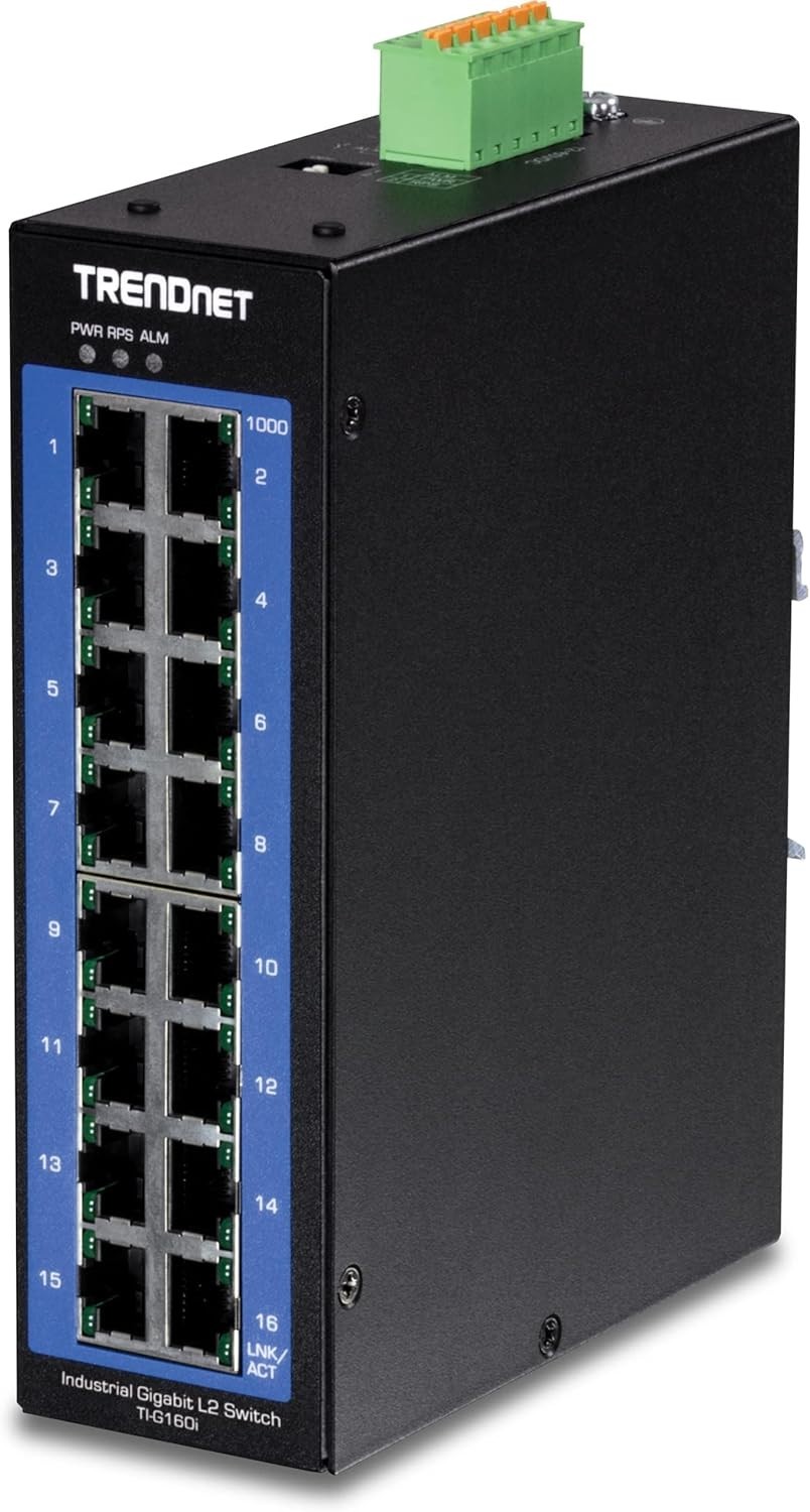 TRENDnet 16-Port Industrial Gigabit L2 Managed DIN-Rail Switch TI-G160i