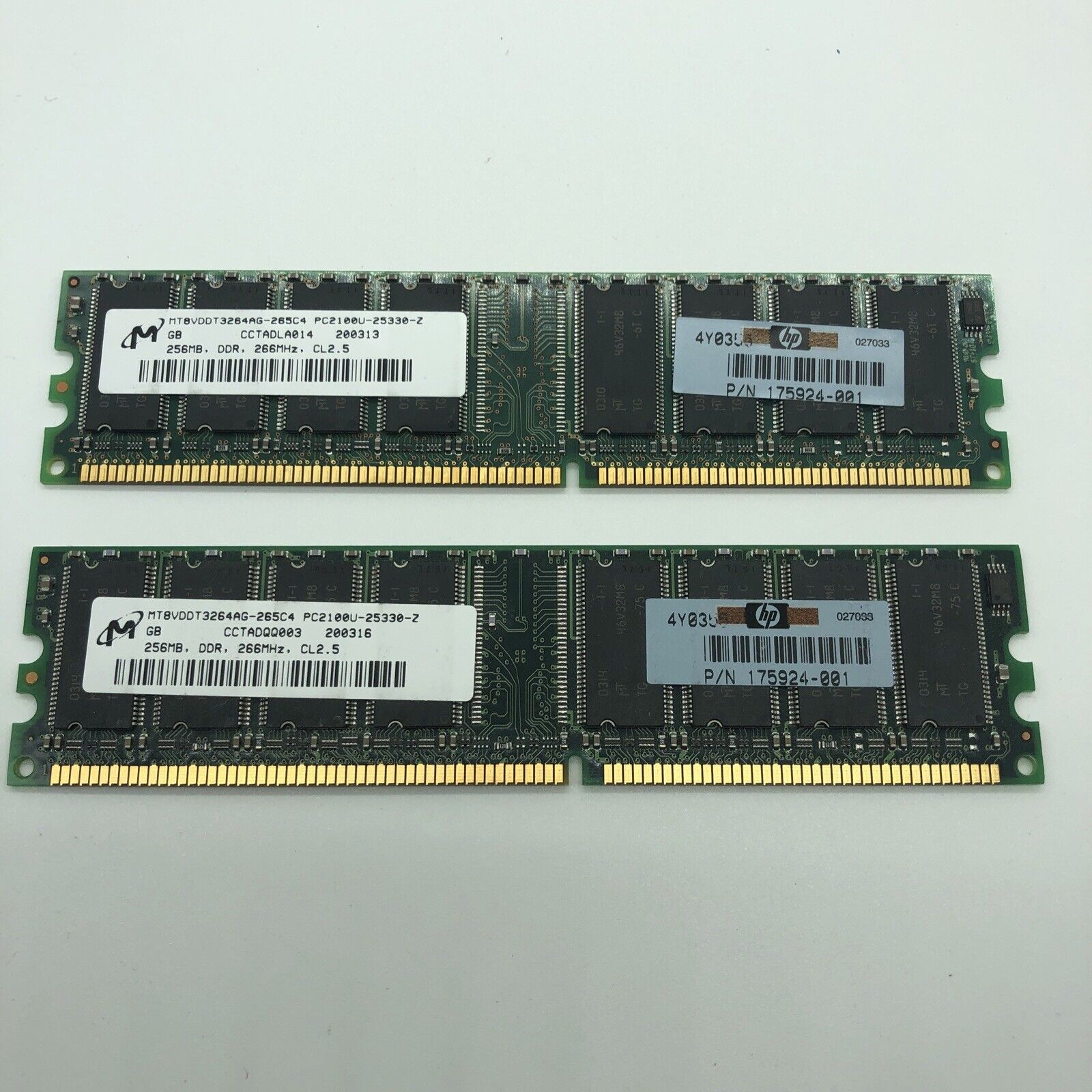 NEW 2 pcs of 256MB DDR 512MB SDRAM PC2100 266 CL2.5 Samsung Kingston HP # 175924