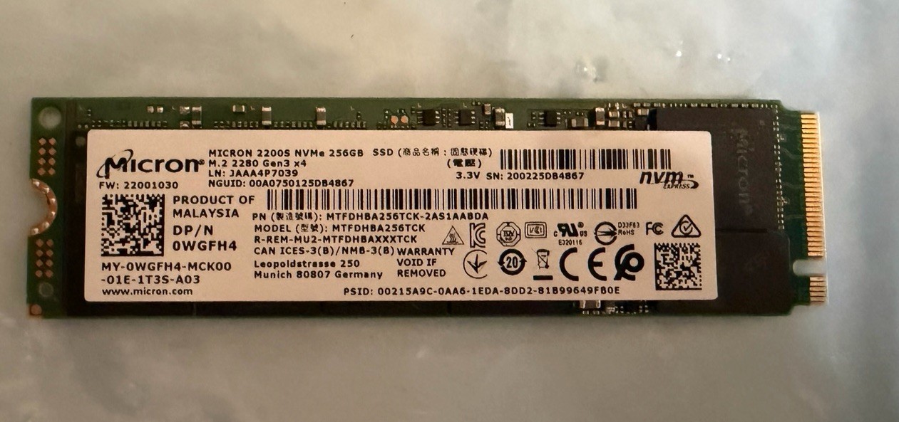 Lot of 2 Micron 2200S 256GB NVMe M.2 2280 PCIe SSD Wiped