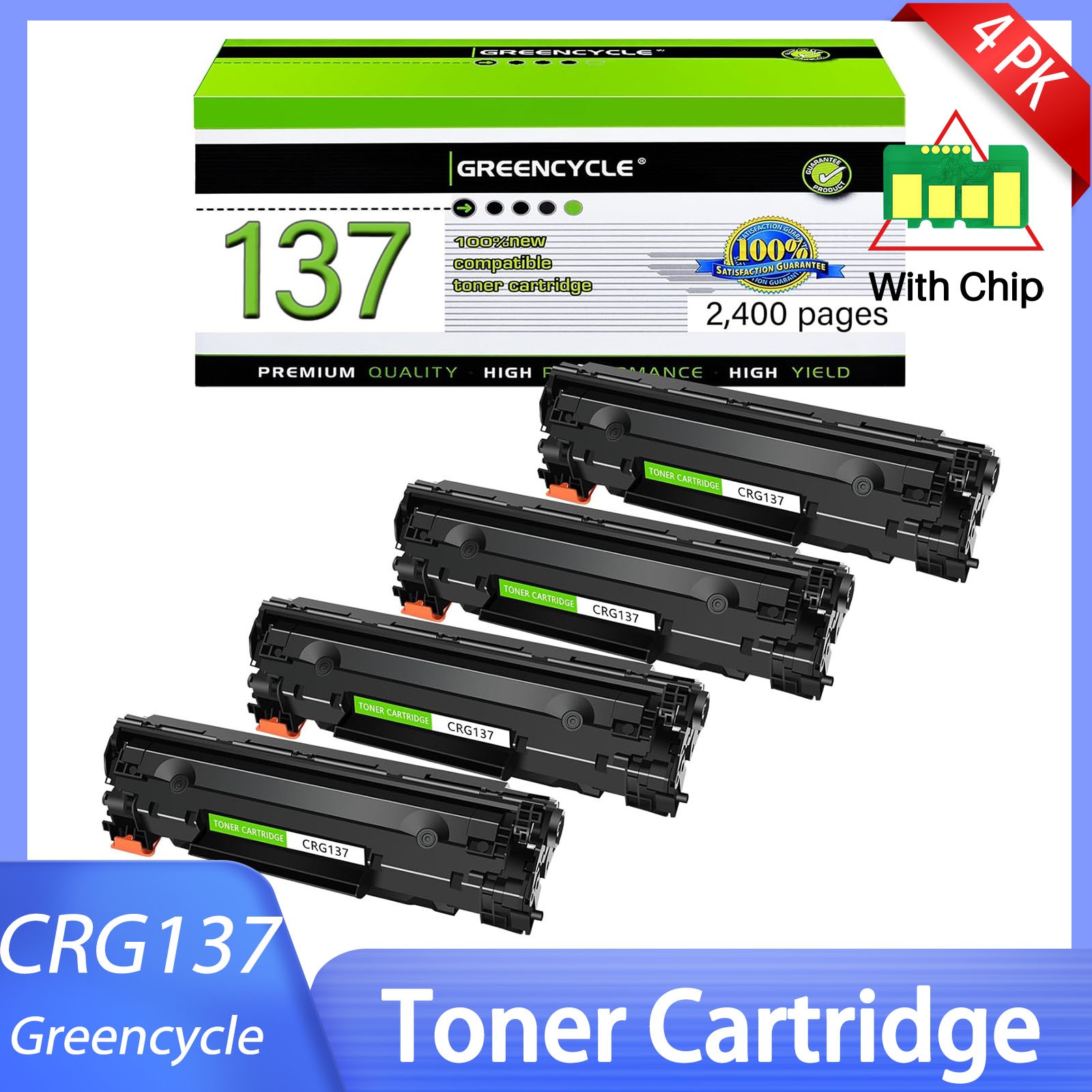 4PK GREENCYCLE Canon 137 Black Toner Cartridge CRG137 LBP151dw MF216n MF232w