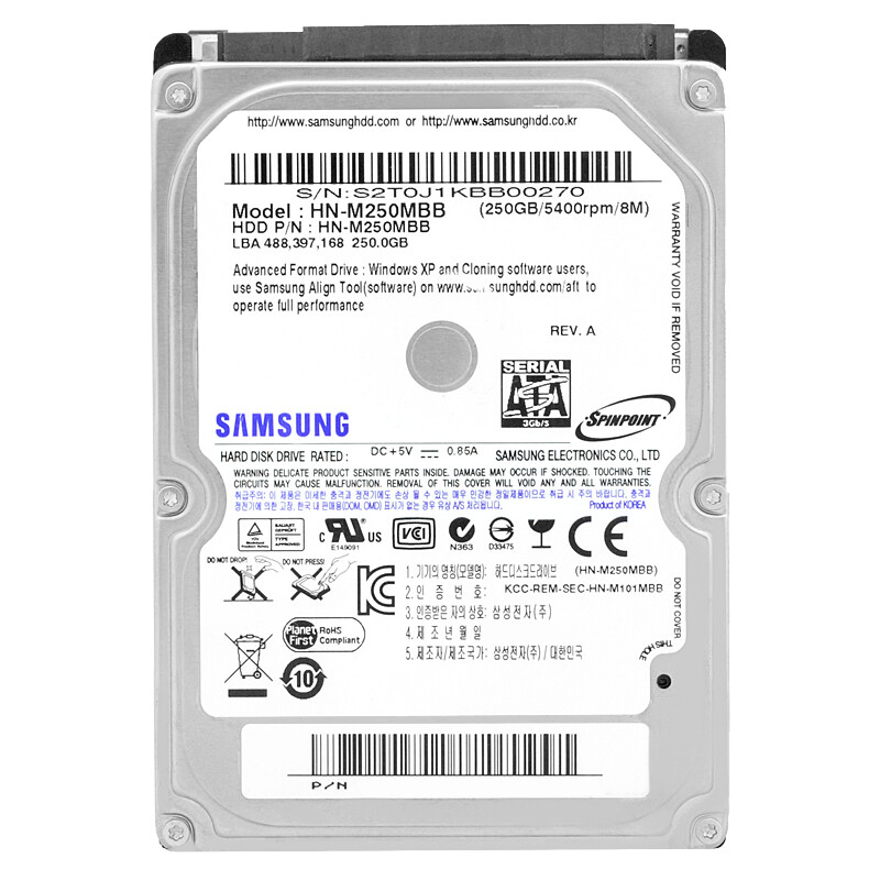 Hard Drive Samsung 250GB HN-M250MBB 8Mb Cache 5400Rpm Sata II 2.5" Inch