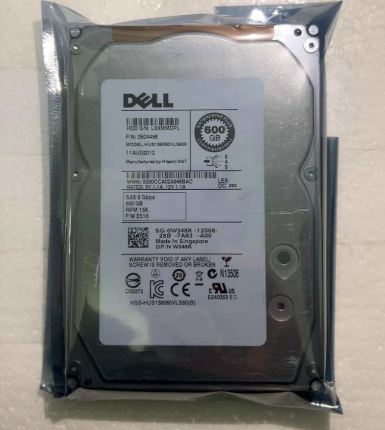 0W348K W348K Dell 600GB 15K RPM 6Gbps 64MB 3.5" SAS Hard Drive HUS156060VLS600