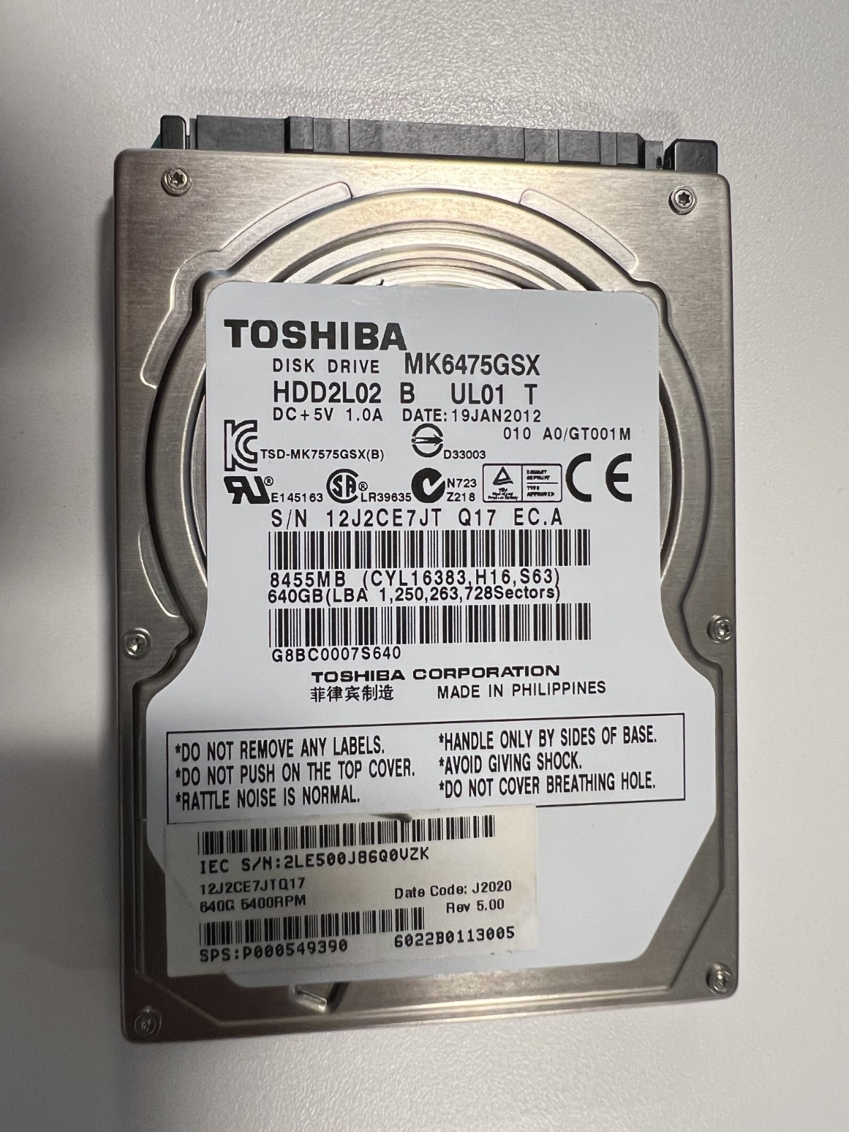 Toshiba 640GB Internal 5400RPM 2.5" (MK6475GSX) HDD