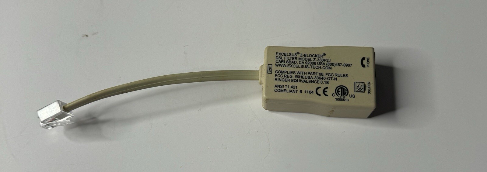 Excelsus Z-Blocker DSL Filter Model Z-330P2J Pre Owned Good Condition Phone Cord