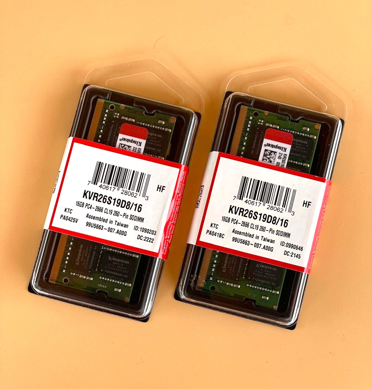 Two Genuine Kingston DDR4 16GB RAM (Total 32GB) KVR26S19D8/16 SODIMM NEW SEALED