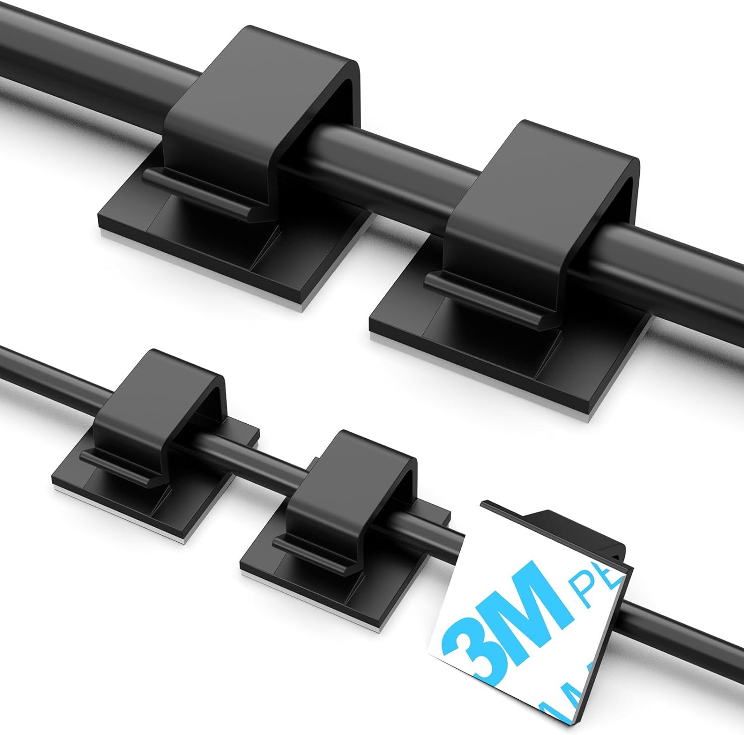 100 PCS Adhesive Cable Clips Black, Small & Large
