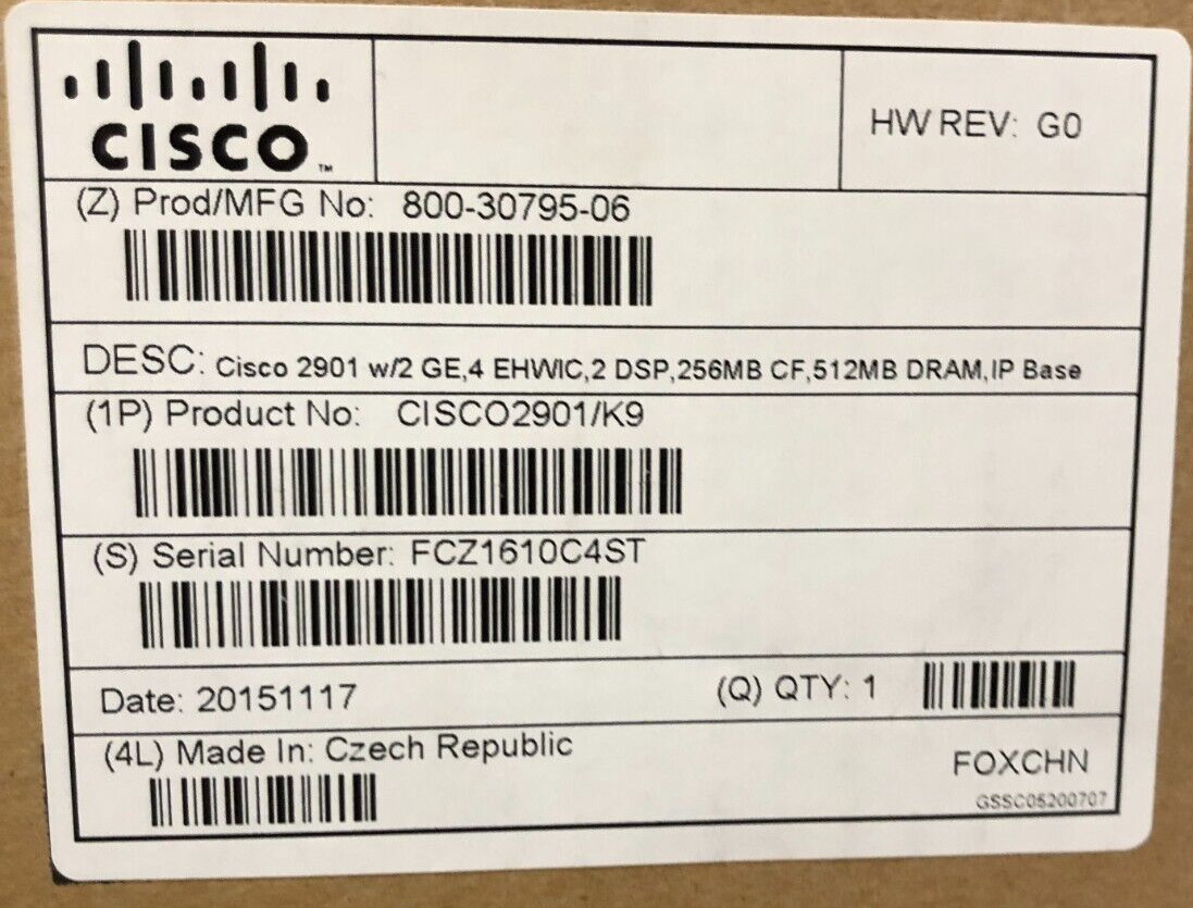 CISCO 2901/K9 / 2900 Series Integrated Services Routers / NEW / FACTORY SEALED