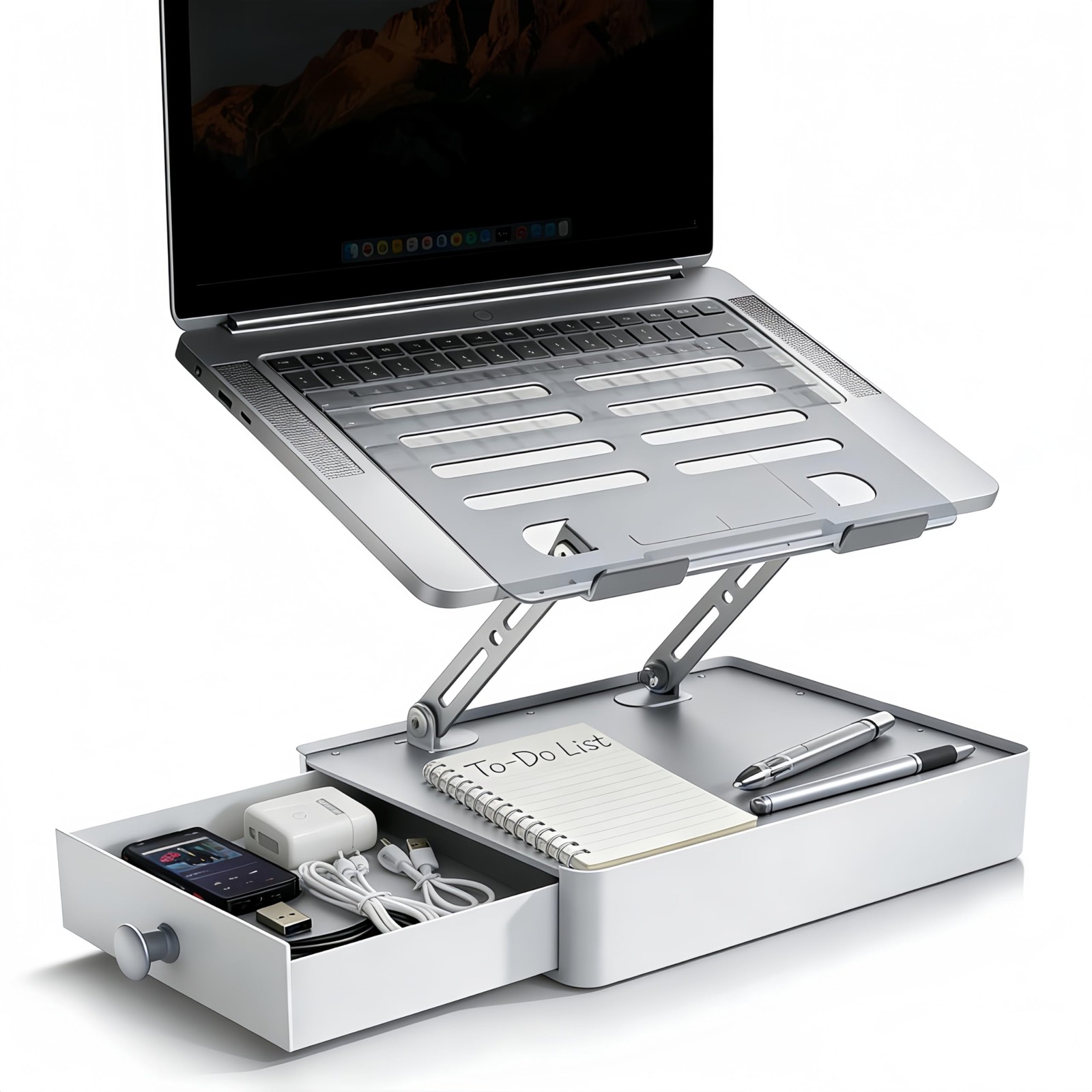 YUMFUN Laptop Stand with Storage Drawer, Heavy-Duty Metal Laptop Riser for Desk,
