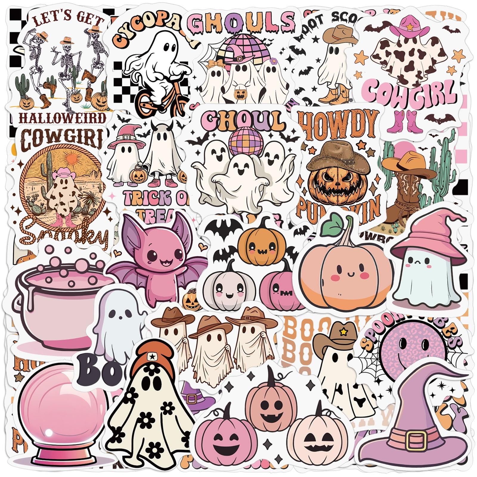 200 Pcs Halloween Ghost Funny Spooky Stickers, 100 Styles Waterproof Vinyl, Pump
