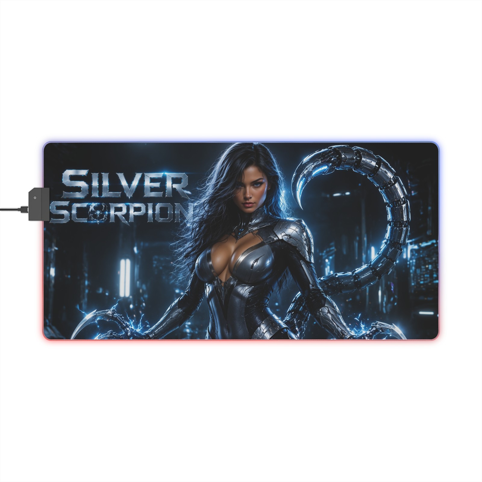 PC Gamer Desk Mat Silver Scorpion RGB LED Mouse Pad Gaming Playmat Room Decor
