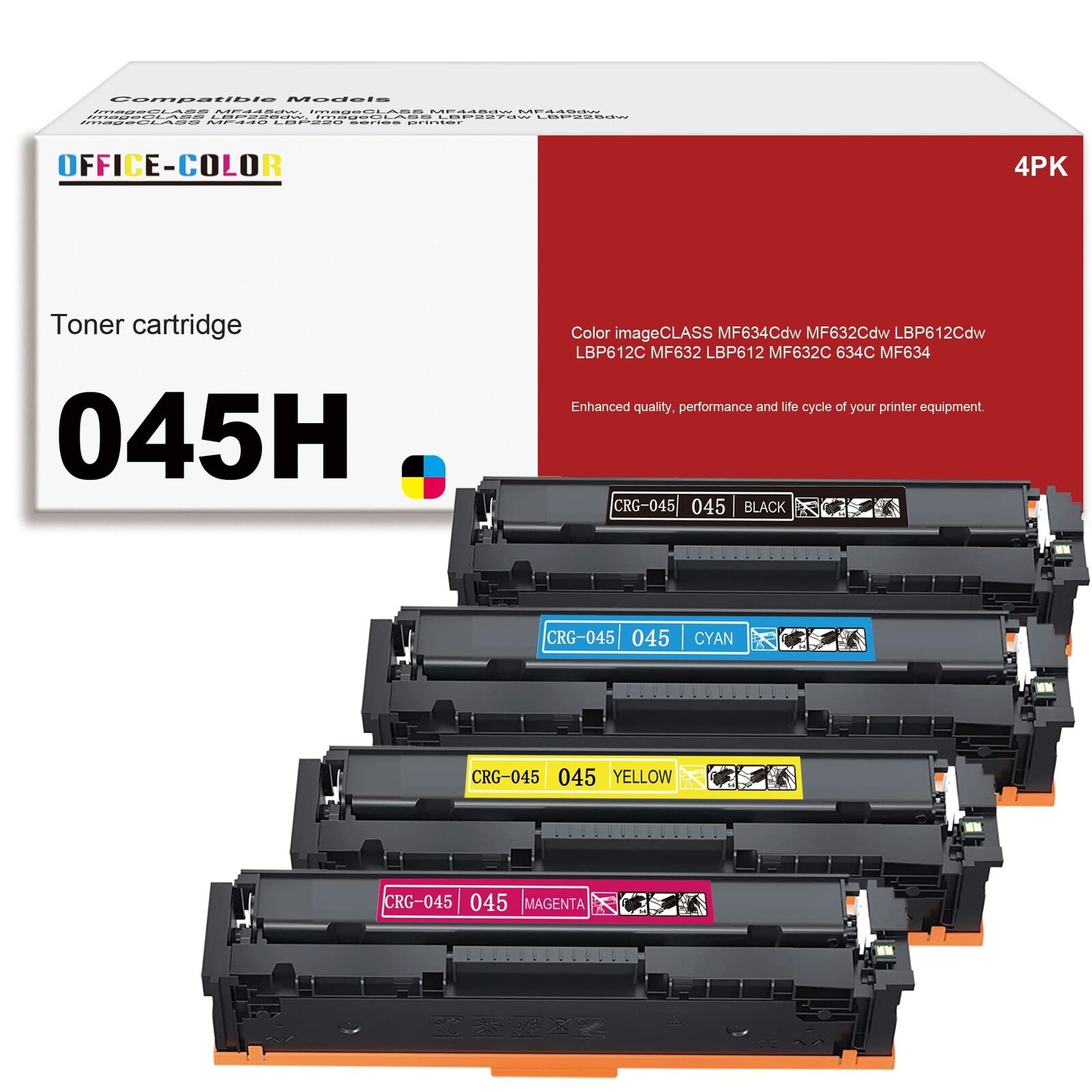 4 Pack Replacement for Canon 045H Toner Cartridges Works with Canon Color Ima...