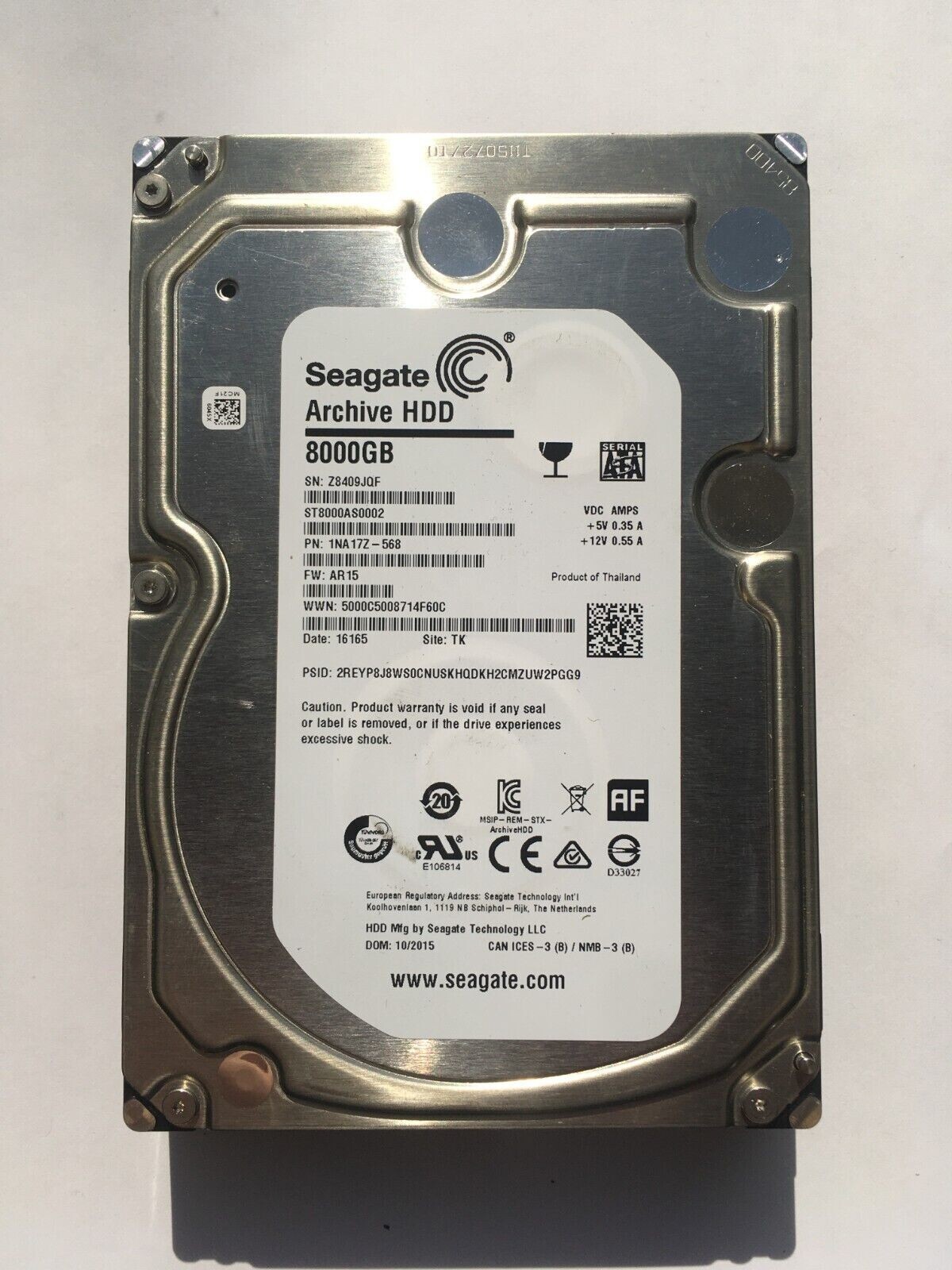 SEAGATE 8TB 5.9K 6Gb/s 3.5" AF SATA ST8000AS0002 ARCHIVE HDD hard drive