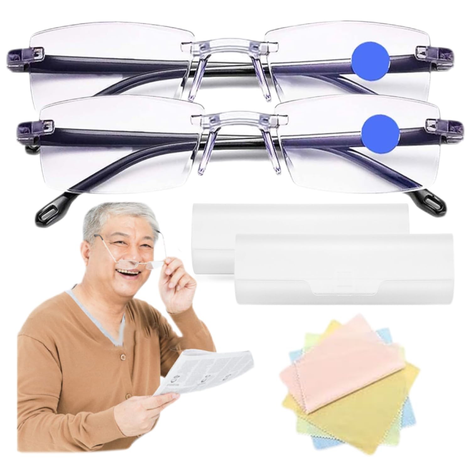 2Pcs Anti-Blue Light Presbyopia Glasses Auto Zoom Smart Look Far and Near for...