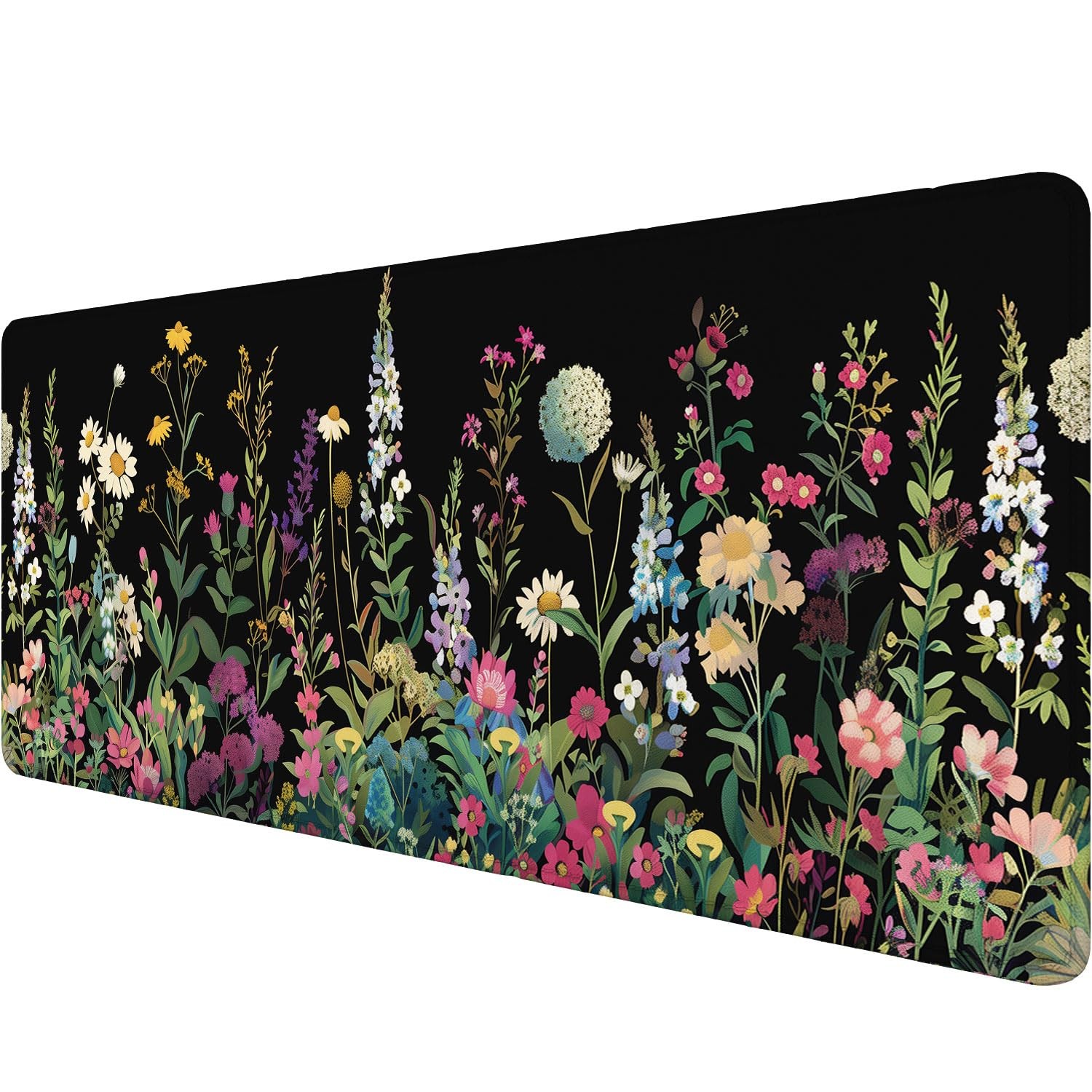 Floral Desk Mat Cute Plant Wildflowers Flowers Large Gaming Mouse Mat with St...