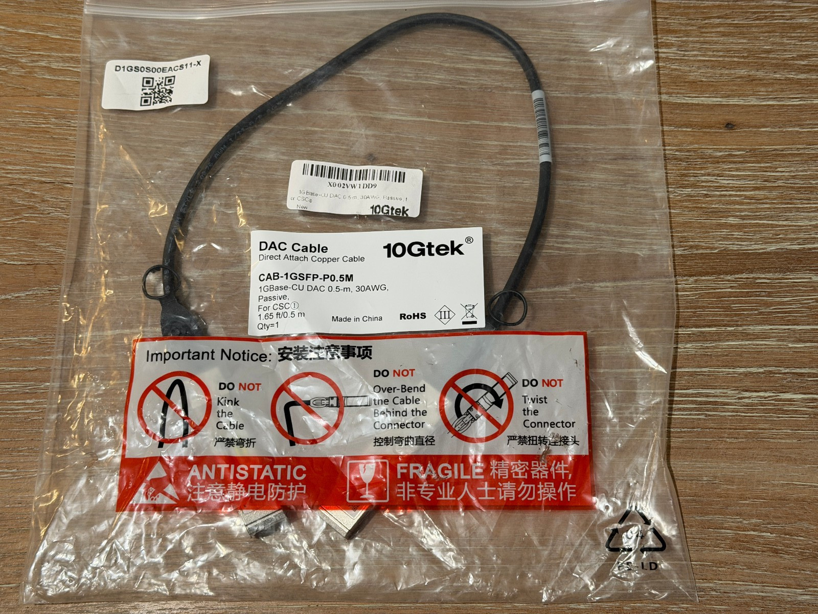 10Gtek 10G SFP+ DAC Direct Attach Copper Twinax Cable 0.5M for Network Switch
