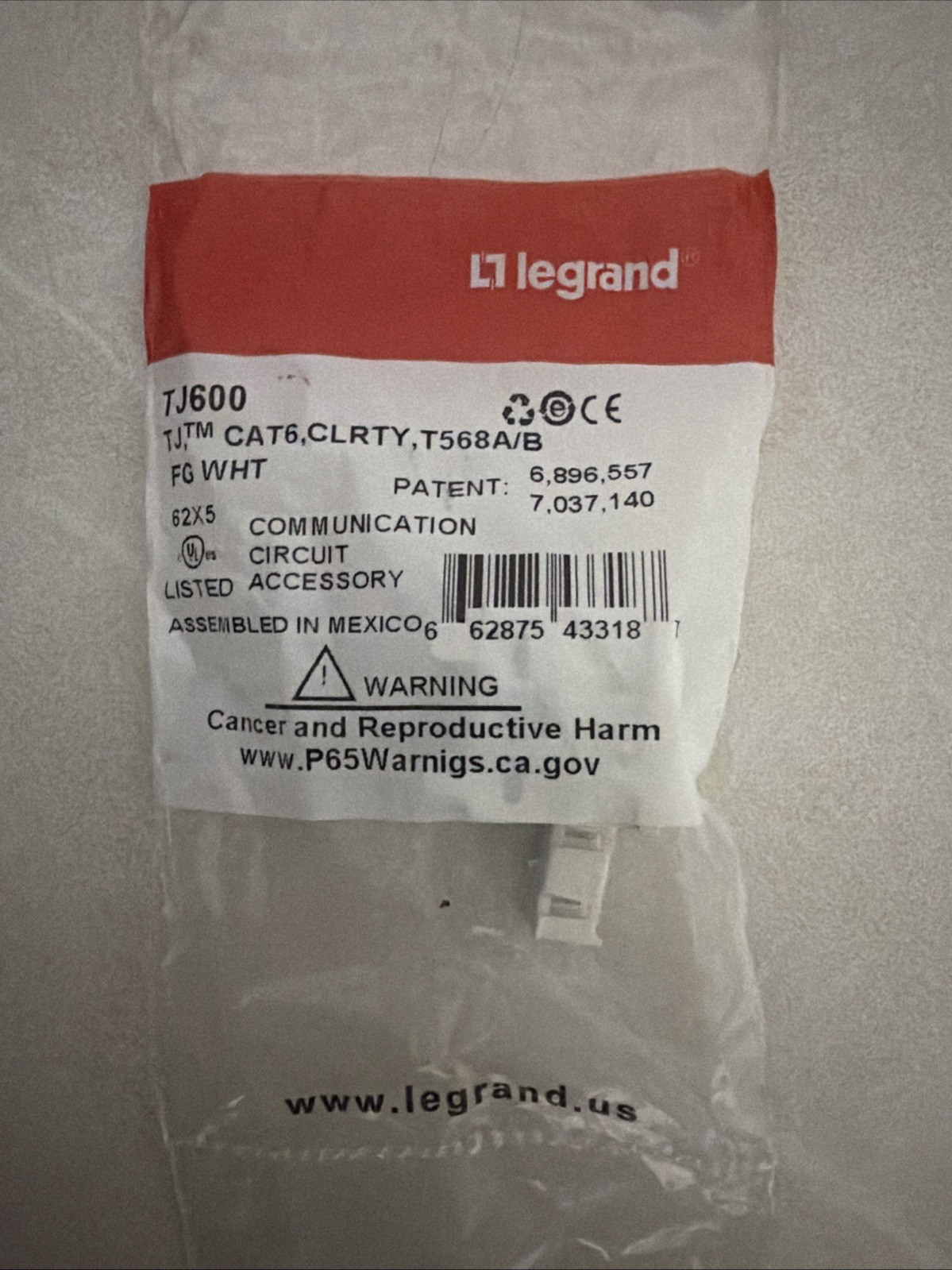 Ortronics (Legrand) Cat6 Jacks OR-TJ600 Fog White