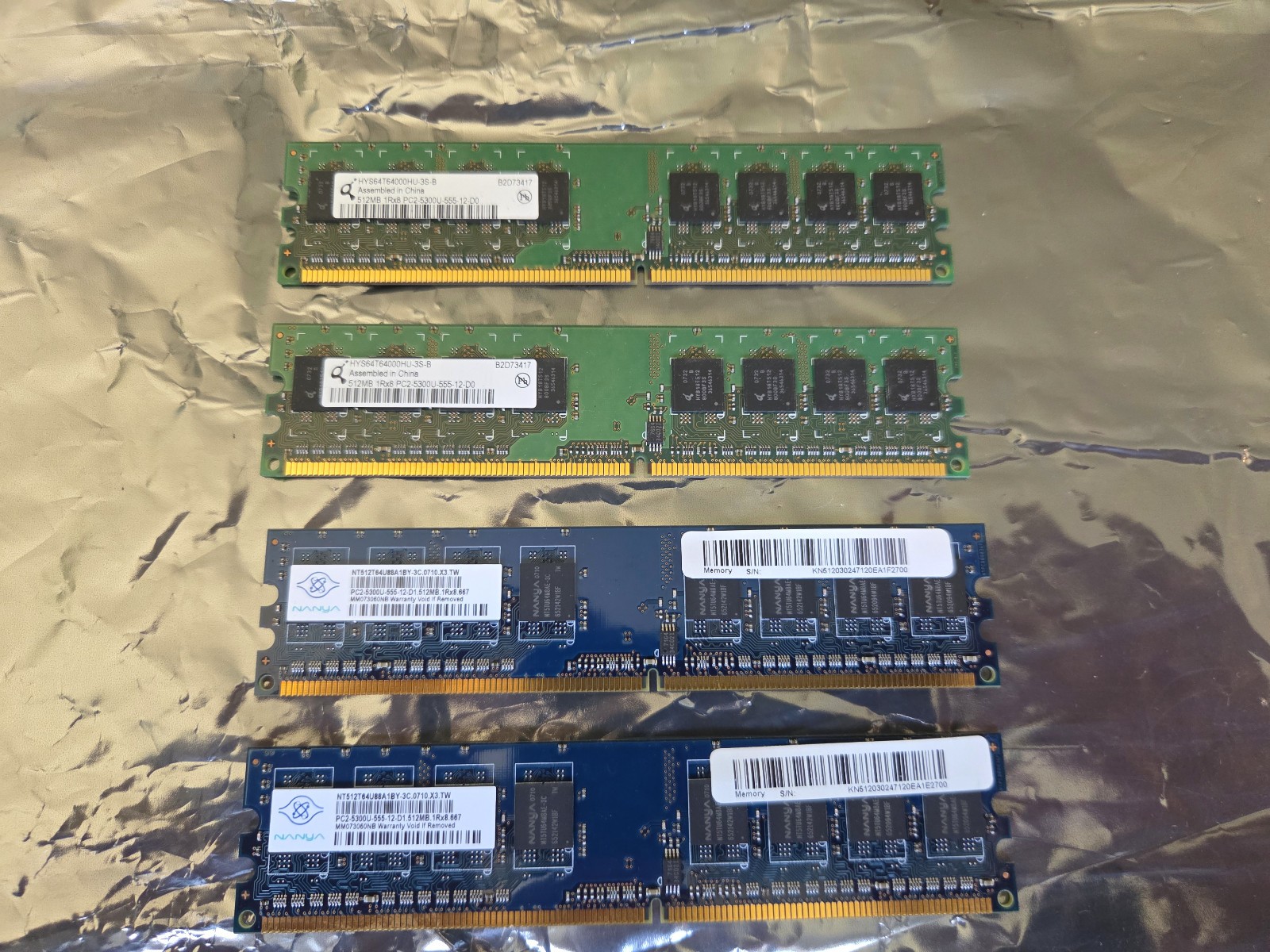 2 GB Lot of 4 512MB Nanya Infineon DDR2 PC2-5300U 667MHz Desktop RAM Sticks