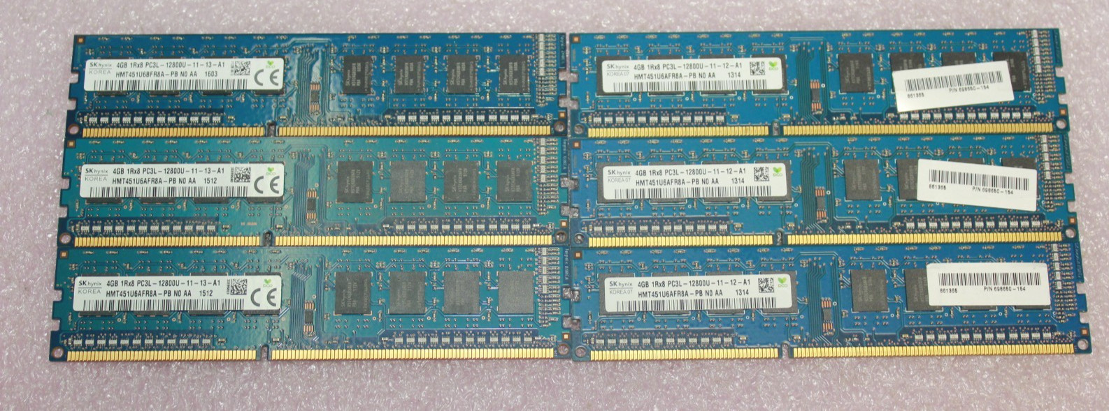 SK Hynix 24GB (6X4GB) 1Rx8 PC3L-12800U DDR3 Non-ECC Memory Ram HMT451U6AFR8A-PB