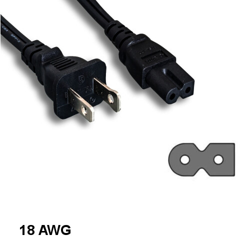 KNTK 10ft Polarized AC Power Cord NEMA1-15P to IEC60320 C7 18 AWG 10A 125V Cable