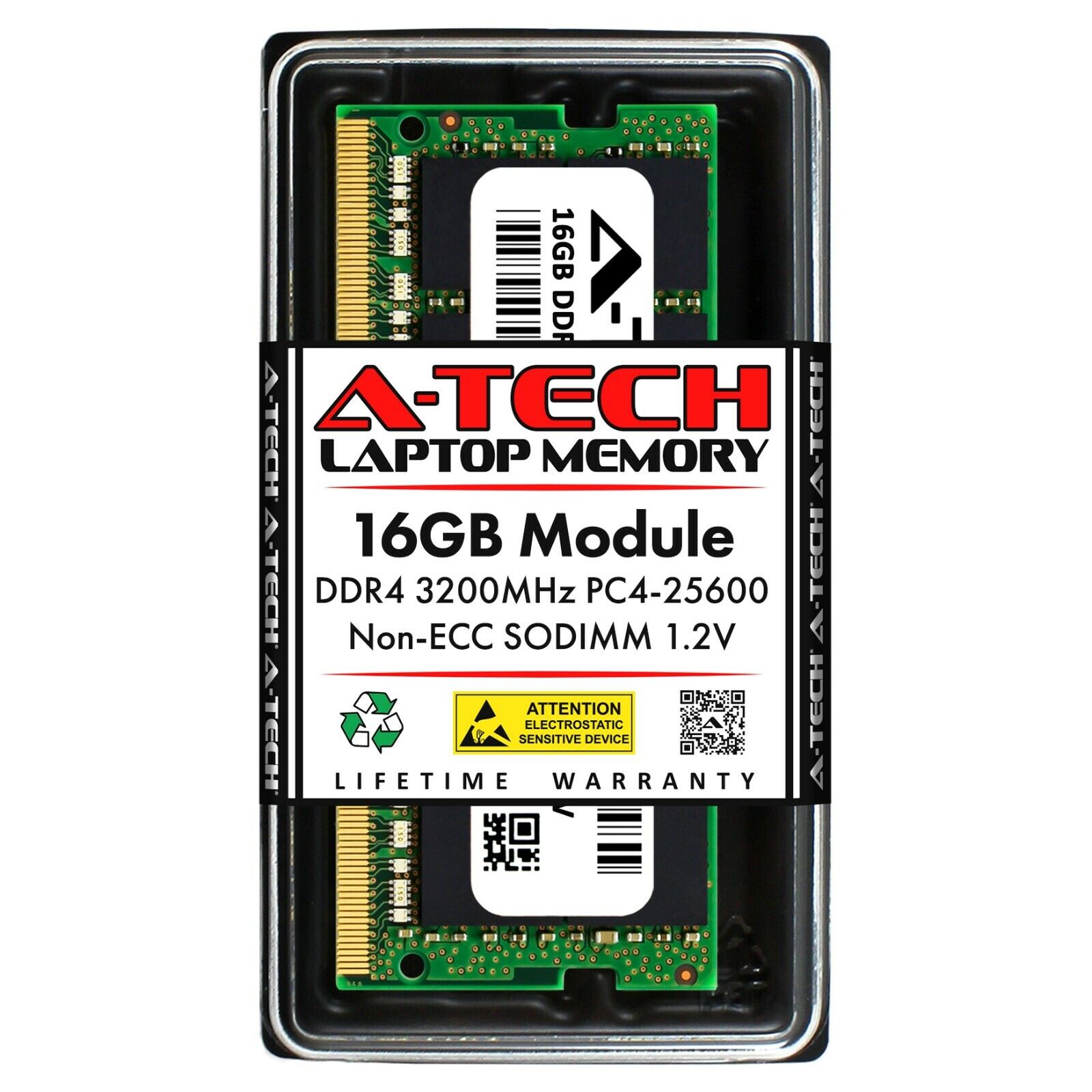 A-Tech 16GB PC4-25600 Laptop SODIMM DDR4 3200 MHz Non-ECC 260-Pin Memory RAM 16G