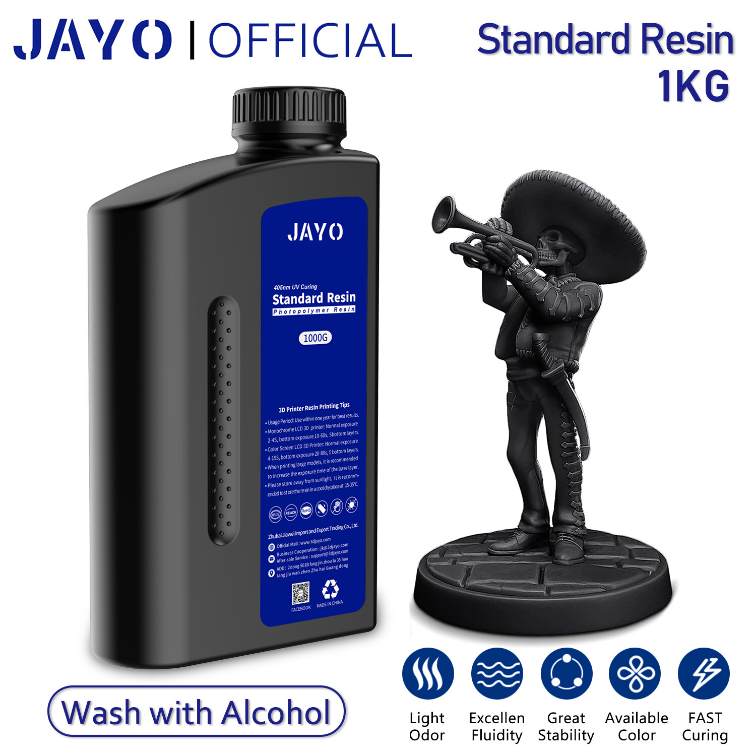 JAYO 1KG 14K Photopolymer Resin 3D Printer Low Odor 405nm Rapid UV Resin SLA LCD