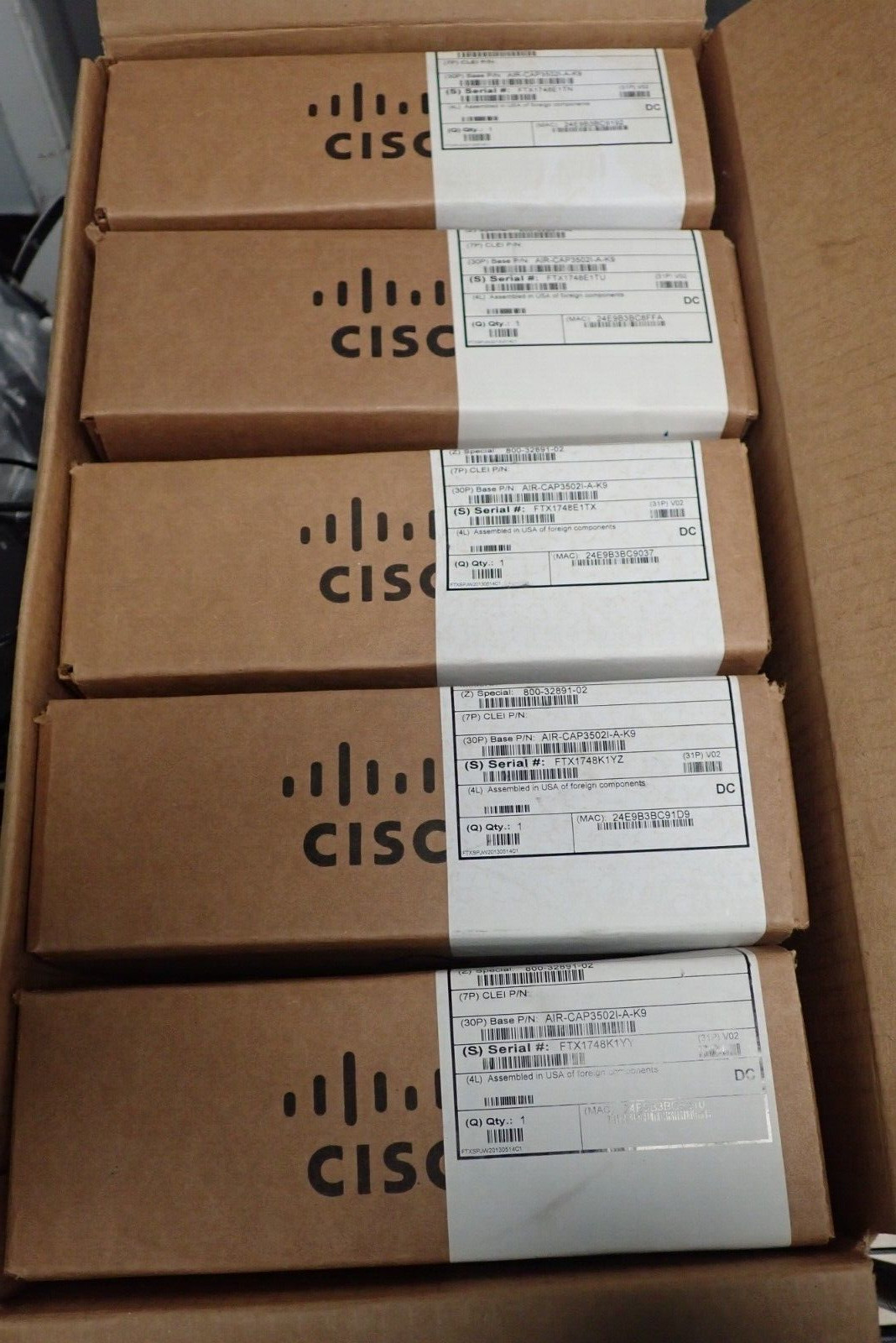 Box of 5 Cisco AIR-CAP35021-A-K9 802.11a/g/n Ctrlr-based AP Access Points - NEW