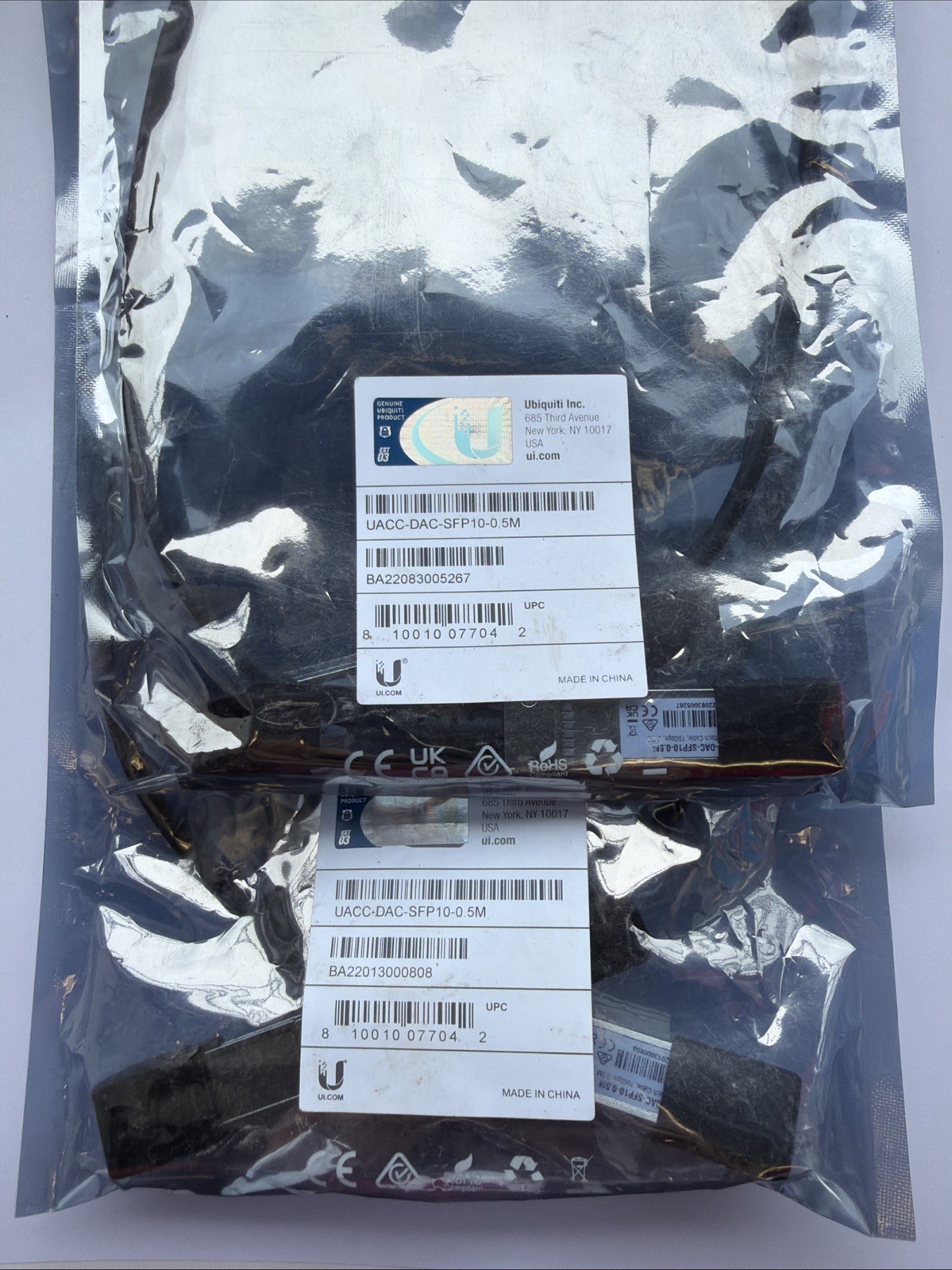 LOT OF 2 10G Direct Attach Cable UACC-DAC-SFP10-0.5M UniFi Network Data Cable