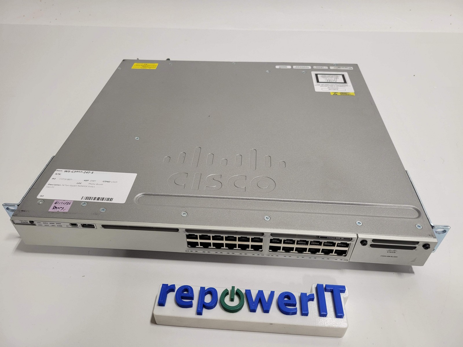 Cisco WS-C3850-24T-E 24 Port Gigabit Non-PoE Switch USED