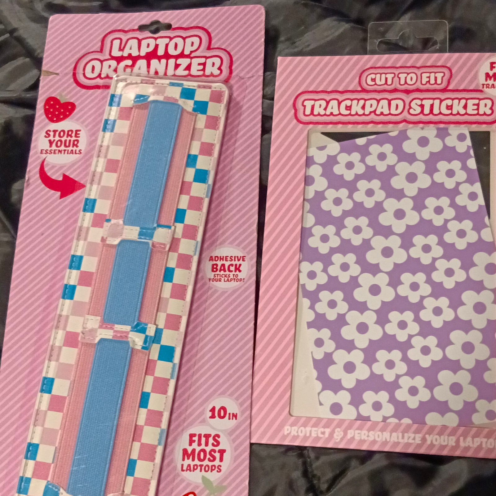  Cut-to-Fit Trackpad Sticker Purple/White Floral + Pink/Blue Checkered Organizer