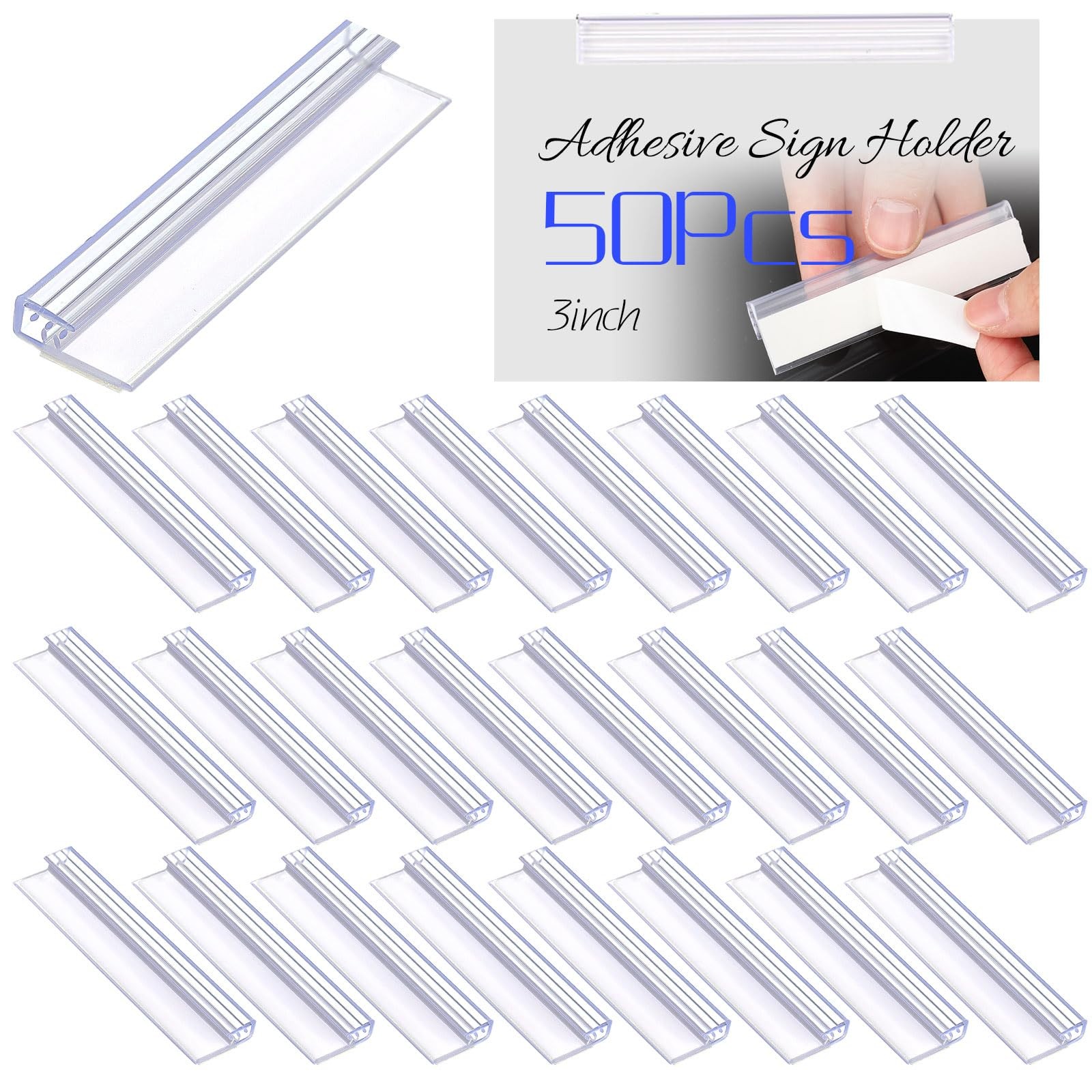 50 Pcs Adhesive Sign Holder 3 Inch Clear PVC Price Tags Clip with Self Adhesi...